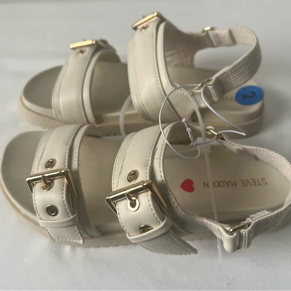 Steve Madden Girl's Comfy Casual Cream Sandals with Chunky Platform Size 2 NWOT‎
